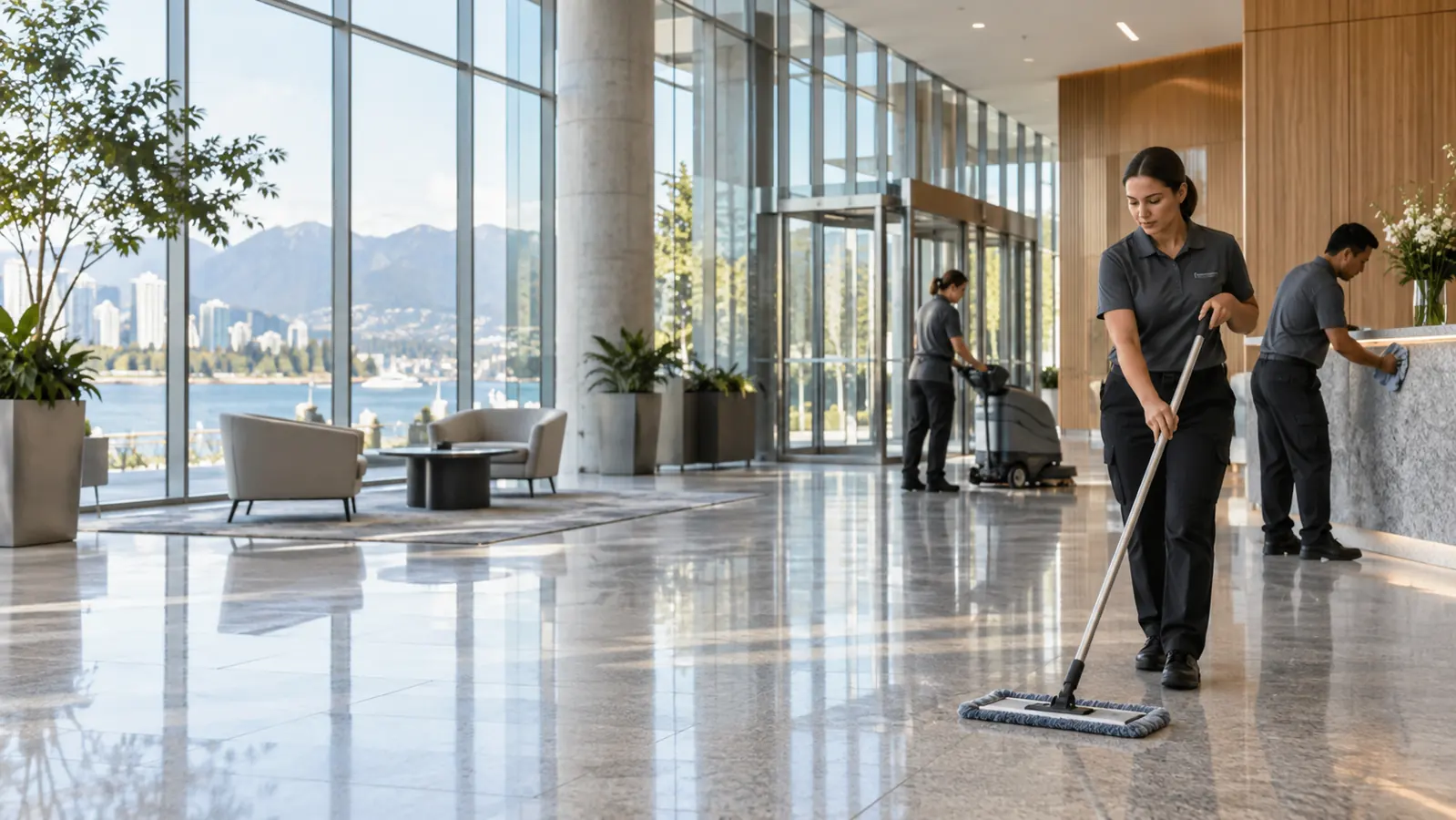Professional team caring for a commercial lobby